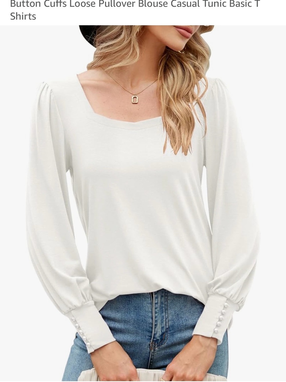 Elegant White Puff-Sleeve Button Cuff Blouse